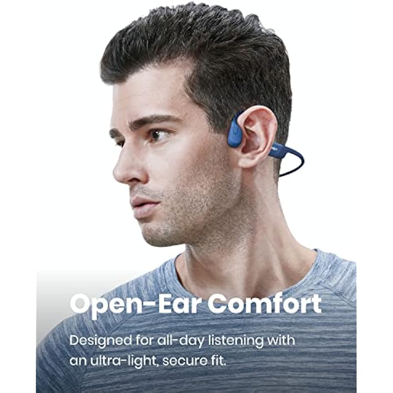 Shokz OpenRun (AfterShokz Aeropex) – Open-Ear Bluetooth Bone Conduction Sport Headphones – Sweat Resistant Wireless Earphones for Workouts and Running – Built-in Mic, with Headband (Blue)
