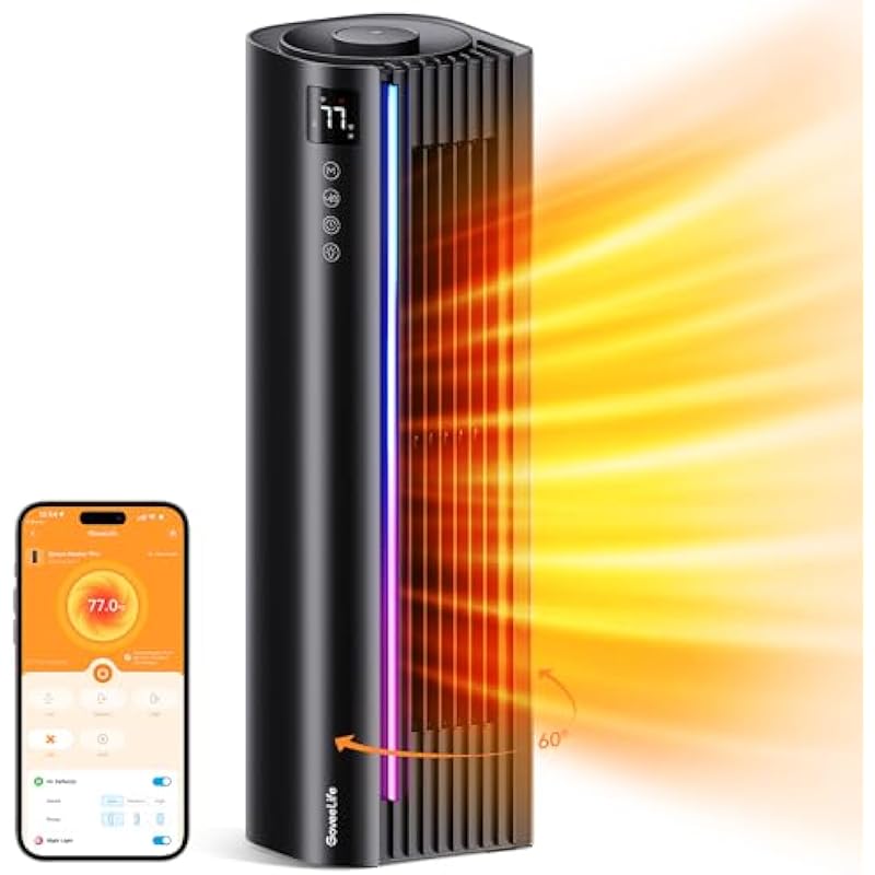 GoveeLife Smart Space Heater Pro for Indoor Use, 22” Oscillating Ceramic Electric Heater with Thermostat, App & Voice Control, 5 Modes, 24H Timer, Overheating & Tip-Over Protection Heat for Large Room
