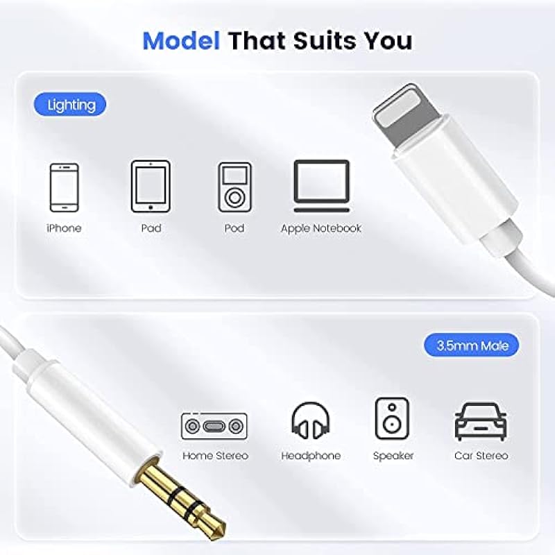 [Apple MFi Certified] Aux Cord for iPhone, 3.3ft Lightning to 3.5 mm Headphone Jack Adapter Male Aux Stereo Audio Cable for iPhone 14/13/12/11/SE/XS/XR/X 8 7 6 5, iPad/Home Stereo/Headphone/Speaker