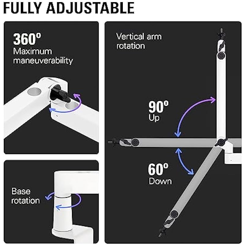 Elgato Wave Mic Arm LP White – Premium Low Profile Microphone Arm with Cable Management, Desk Clamp, Versatile Mounting and Fully Adjustable, perfect for Podcast, Streaming, Gaming, Home Office