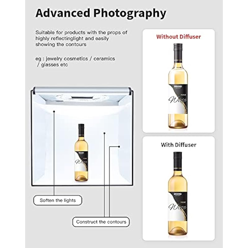 Glendan Light Box Photography, Portable Photo Studio Light Box, 16″ x 16″ Professional Dimmable Shooting Tent Kit with 216 LED Table Top Light & 6 Backdrops Photo Box for Product Photography
