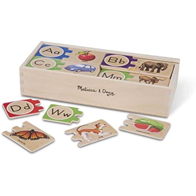 Melissa & Doug Self-Correcting Alphabet Wooden Puzzles With Storage Box (52 pcs) | ABC Puzzles, Wooden Alphabet Puzzle For Kids Ages 4+