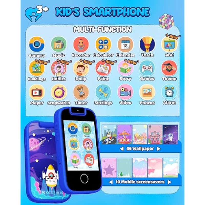 shiningstone Kids Toddler Toy Phone for Girls Boys Age 3-6, MP3 Music Player with Dual Camera, Kids Phone for Girls 3 4 5 6 7 Year Old,Christmas Birthday Gifts for Kids (Blue)