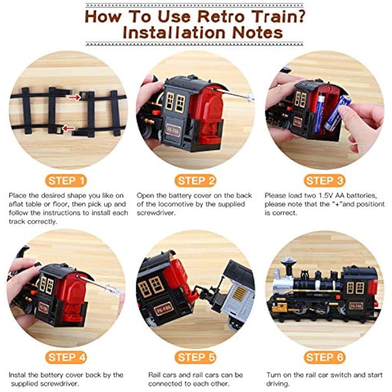 Electric Train Set for Kids, Lucky Doug Battery-Powered Train Toys with Sounds Include Locomotive Engine, 4 Cars and 10 Tracks, Classic Toy Train Set Gifts for 3 4 5 6 Years Old Boys Girls