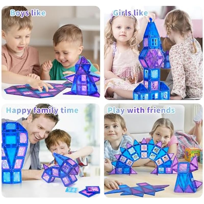 Magnetic Tiles Kids Toys, 102pcs Magnetic Building Blocks Set Construction Preschool Educational Toys, Compatible Magnet Toys Gifts for Toddlers, STEM Learning Toys for 3+ Year Old Boys and Girls