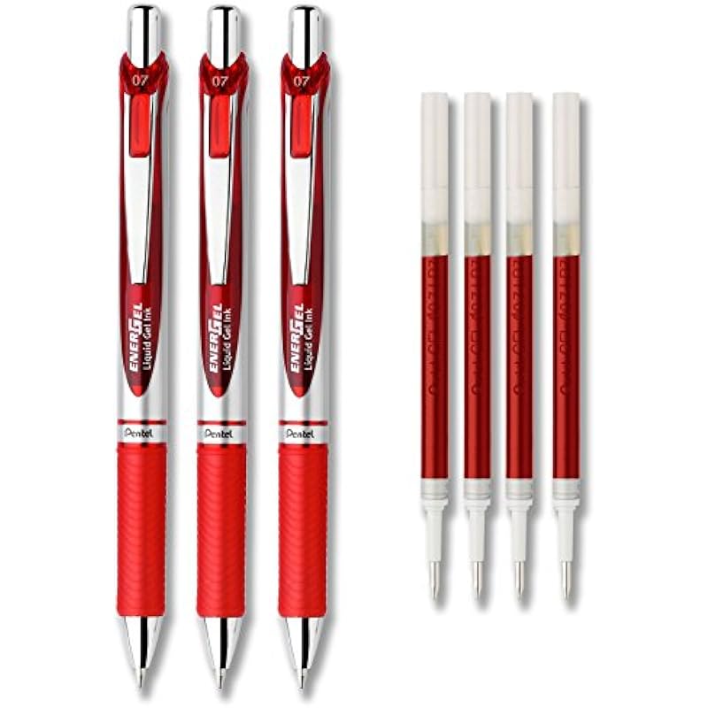 Pentel EnerGel Deluxe RTX Liquid Gel Ink Pen Set Kit, with 4 Refills (Red – 0.7mm) by Pentel
