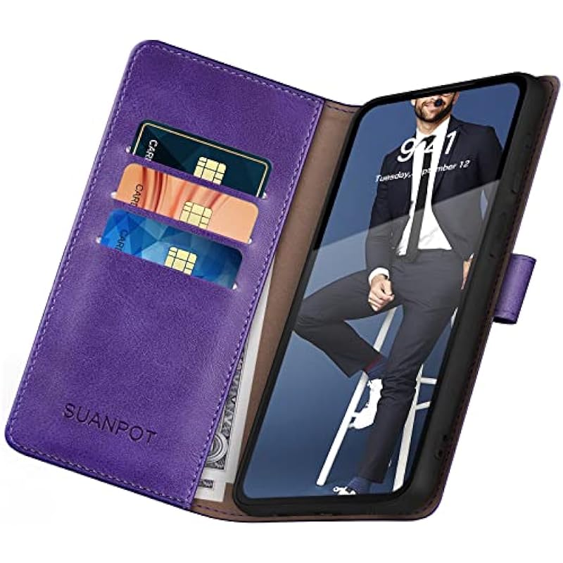 SUANPOT for Samsung Galaxy S22 Leather Wallet case with RFID Credit Card Holder Flip Folio Book Magnetic PU Phone case Cover for Man Women for Samsung S22 case Wallet Purple
