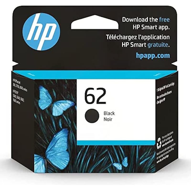 Original HP 62 Black Ink Cartridge | Works with HP OfficeJet 200, 5700, 8040 series, HP ENVY 5540, 5640, 5660, 7640 series | Eligible for Instant Ink | C2P04AN