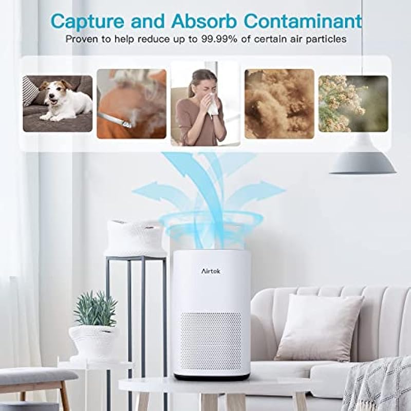 Air Purifiers Large Room with H13 True HEPA Filter for Bedroom Home – AIRTOK Air Purifier for Allergies and Pets Smoke Mold Dust Dander Odor Coverage Max 793 ft2 99.9% Removal to 0.1mic Ozone-Free