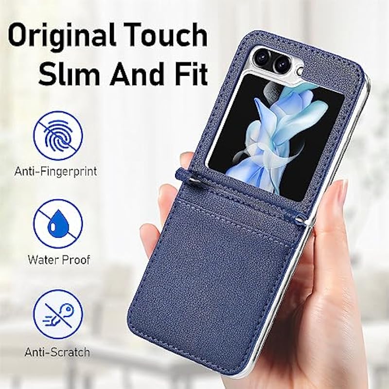Z Flip 5 2023 5G Case Compatible with Samsung Galaxy Z Flip 5 5g Credit Cards Z Flip5 Cases ZFlip5 Covers Shell Skins (Blue)