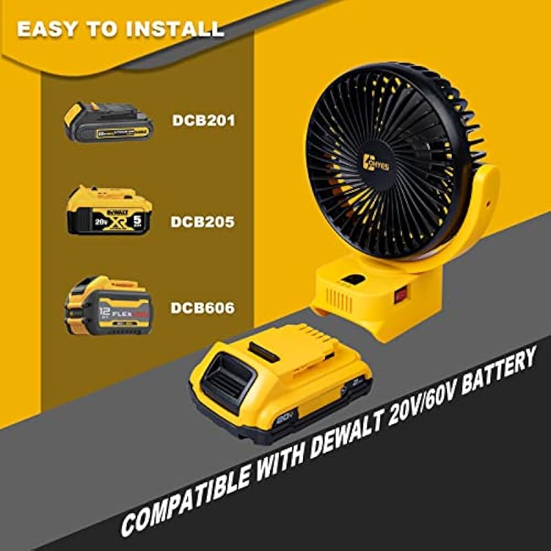 ohyes Cordless Jobsite Fan For DeWALT 18V 20V Max 60V Flex Battery Brushless Motor With USB A+C Fast Charging For Camping Workshop and Construction Site(Battery not included)