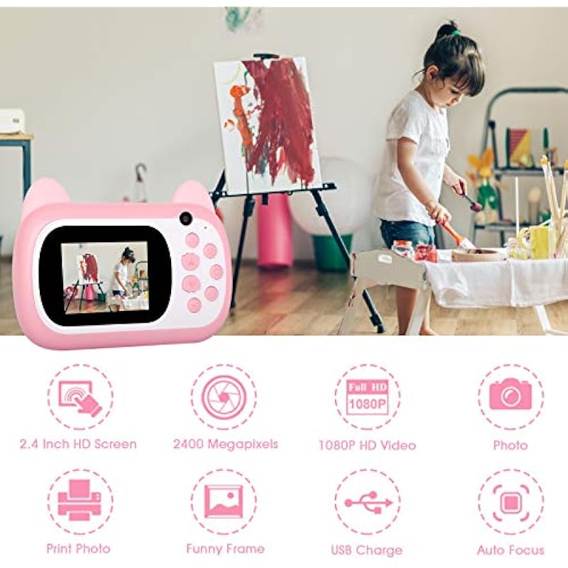 Instant Print Camera for Kids, Upgrade Selfie Kids Camera, Digital Zero Ink Video Camera with 3 Rolls Print Paper Camera, 1000 mAh, Dual Lens,1080P HD Video Recorder, As Toys Gifts for Girls and Boys