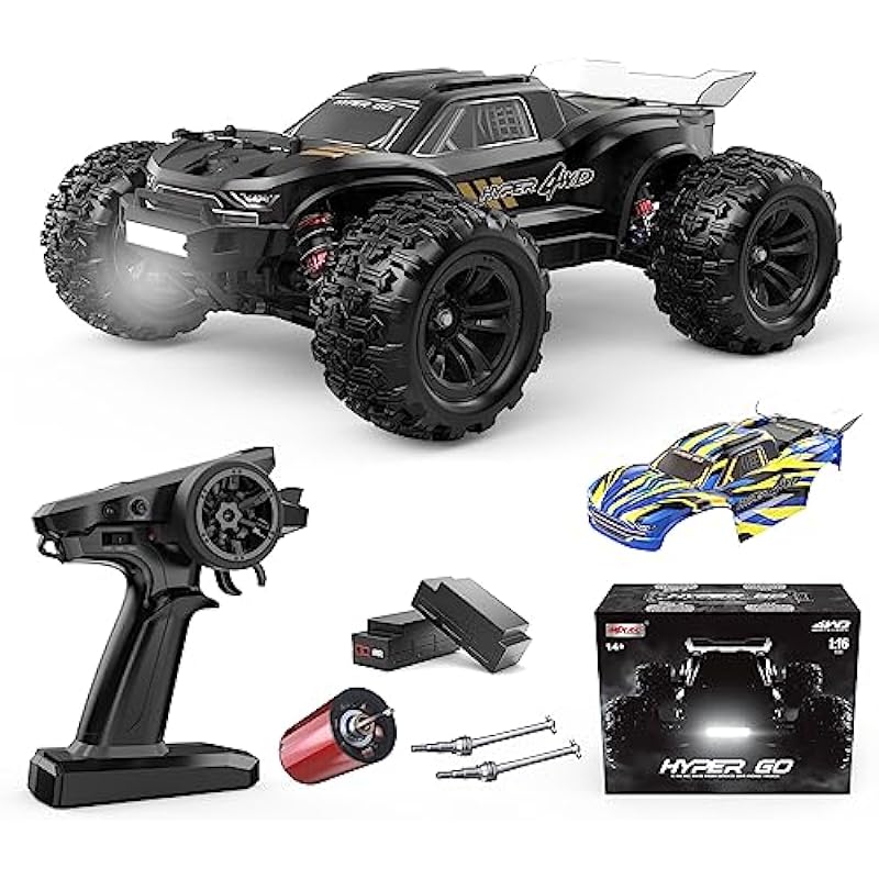 HYPER GO H16BM 1/16 RTR Brushless Fast RC Cars for Adults, Max 68 Km/h Electric Off-Road RC Truck, High Speed RC Car 4WD Remote Control Car with 2 Lipo Batteries for Adult, Compatible with 3S Lipo