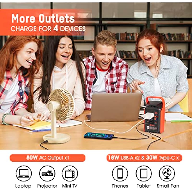 Takki 83Wh Portable Power Station, Camping Solar Power Bank Generator with 110V/80W AC Outlet, Type-C, USB Port and Camping Flashlight for Camping Home Emergency Battery Backup