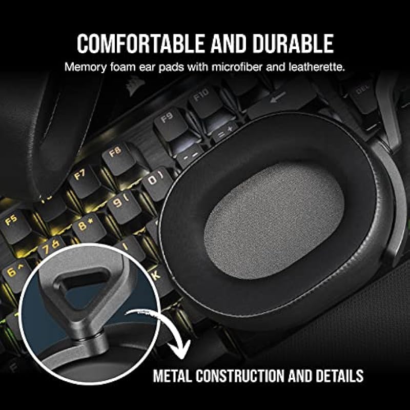 Corsair HS65 Surround Gaming Headset (Leatherette Memory Foam Ear Pads, Dolby Audio 7.1 Surround Sound on PC and Mac, SonarWorks SoundID Technology, Multi-Platform Compatibility) Carbon
