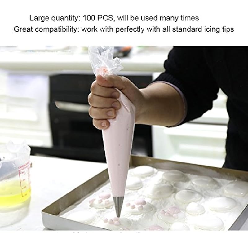 100 Pcs Pastry Piping Bags 13 Inch Extra Thick Disposable Piping Decorating Bags Food Grade for Cupcakes Cookies and Frosting Perfect for Professional Baking Lover