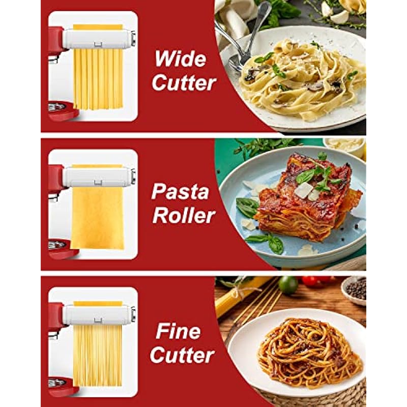 Pasta Maker Attachment for Kitchenaid Mixer, Pasta Attachment Includeds Pasta Dough Roller Spaghetti and Fettuccine Cutter, Pasta Attachment for Stand Mixer- Dough Roller and Cutters