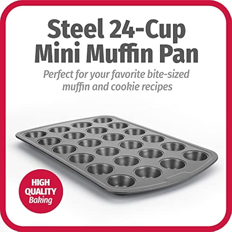 GoodCook 04029 Mini Non-Stick Muffin Pan, Steel, 1-7/8 in Dia x 14.6 in L x 9.3 in W x 6.8 in H, Black