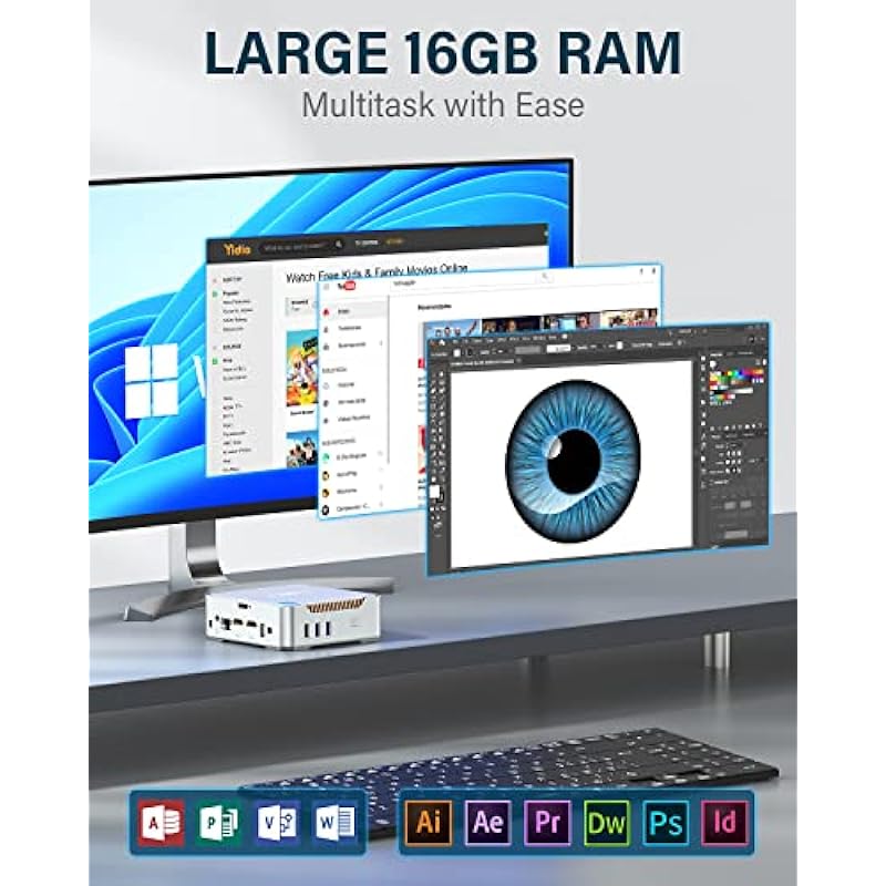 KAMRUI Mini PC,12th Intel Alder Lake- N95 (up to 3.4GHz) 16GB RAM 512GB M.2 SSD Mini PC Windows 11 Pro, Gigabit Ethernet, 4K UHD, Dual Wi-Fi, BT 4.2 Home/Business Mini Desktop Computer