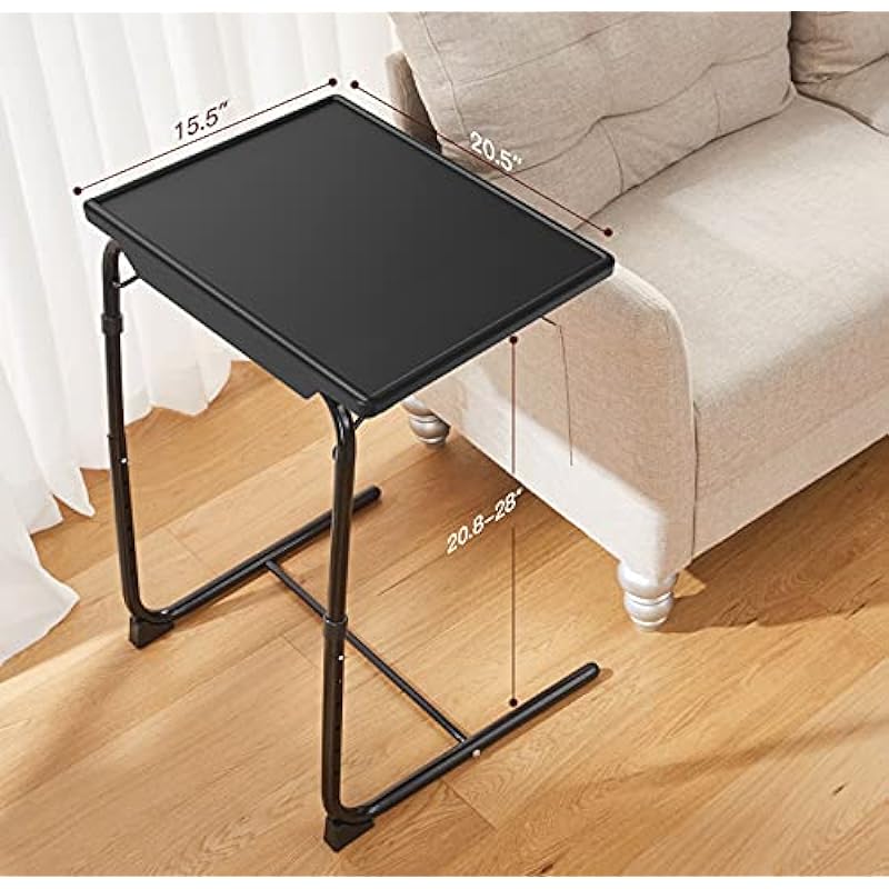 Adjustable TV Tray Table – TV Dinner Tray on Bed & Sofa, Comfortable Folding Table with 6 Height & 3 Tilt Angle Adjustments, Laptop Table with Built-in Cup Holder (1 Pack, Black)