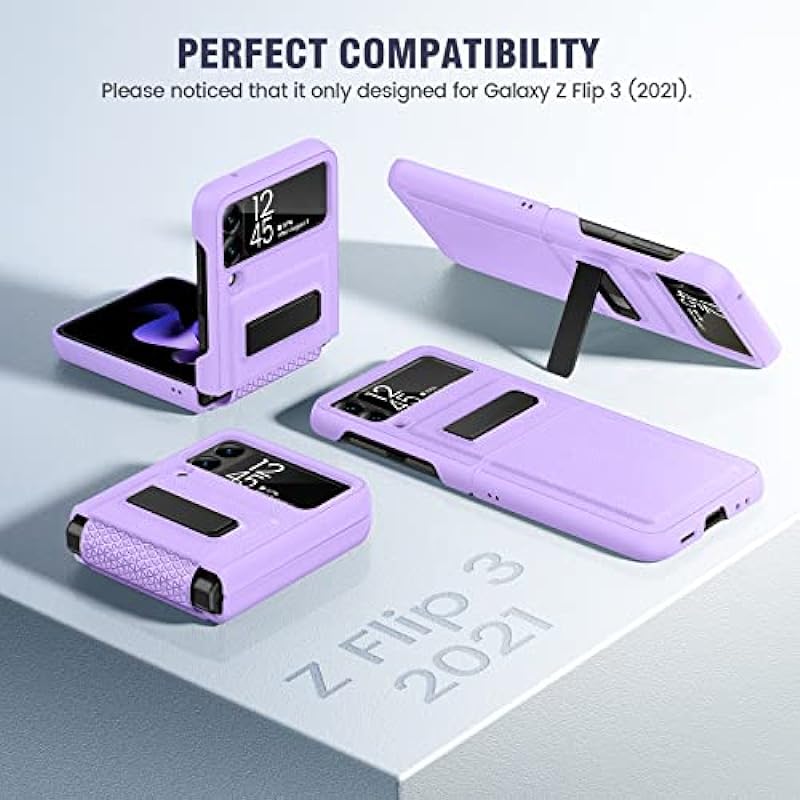Caka Galaxy Z Flip 3 Case, Galaxy Z Flip 3 5G Case with Kickstand Hinge Protection Built in Lens Camera Protector for Women Girls Phone Case Compatible for Samsung Galaxy Z Flip 3 5G 2021 (Purple)