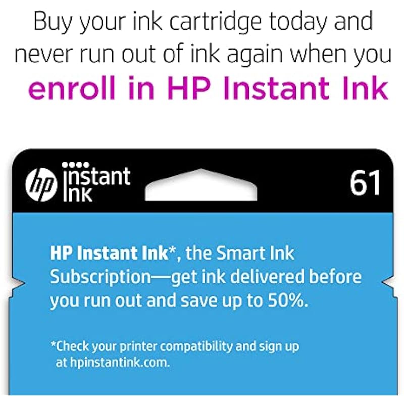 HP 61 Black Ink Cartridge | Works with DeskJet 1000, 1010, 1050, 1510, 2050, 2510, 2540, 3000, 3050, 3510; ENVY 4500, 5530; OfficeJet 2620, 4630 Series | Eligible for Instant Ink | CH561WN