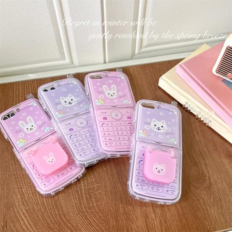 Kawaii Bunny Case for Galaxy Z Flip 5 with Hidden Stand, Girls Case for Galaxy Z Flip 5 Cute Pink Phone Print, Lovely Girly Kickstand Case for Galaxy Z Flip 5 with Screen Protective Cover (Pink Bunny)