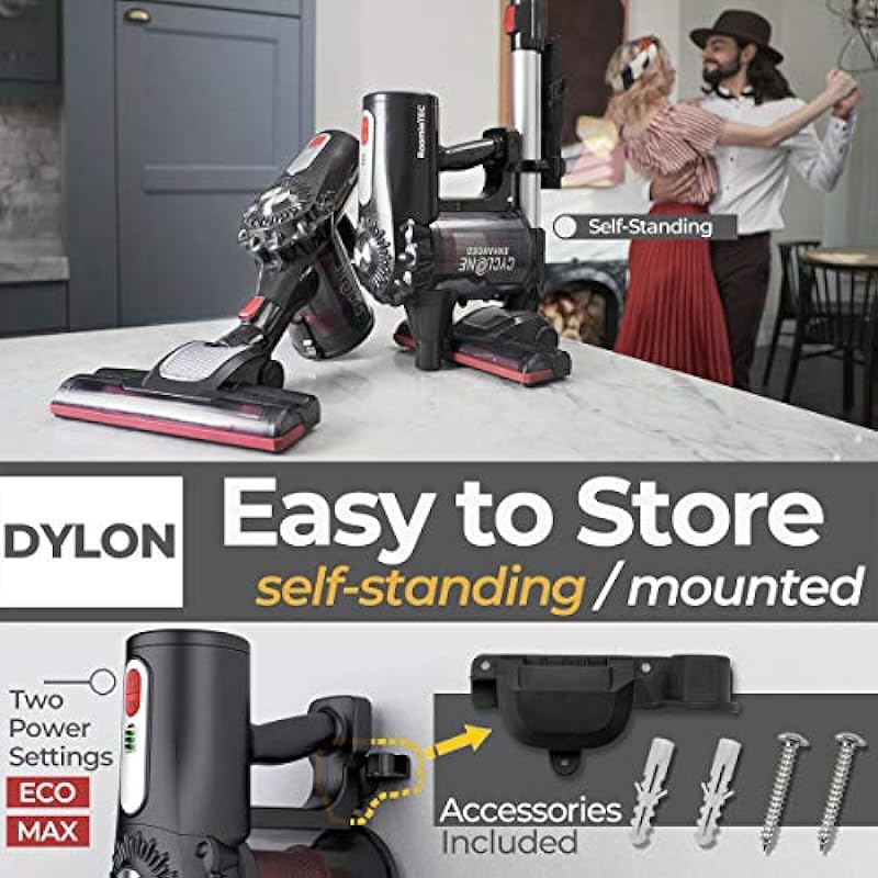 Roomie Dylon Cordless Stick Vacuum Cleaner, Self-Standing, Up to 25min, Advanced Filtration System
