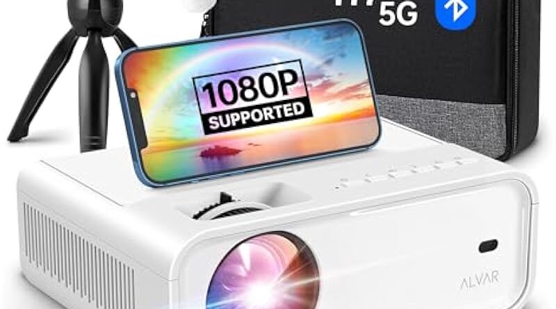 Mini Projector with 5G WiFi and Bluetooth W/Tripod & Bag, ALVAR 9000 Lumens Portable Outdoor Movie Projector 240" Display & 1080P Supported, Compatible with TV Stick/HDMI/VGA/USB/iOS & Android