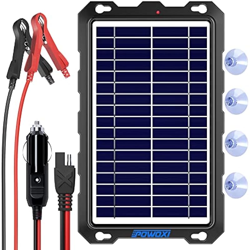 POWOXI Solar Battery Charger Car, 7.5W 12V Solar Trickle Charger for Car Battery, Portable Waterproof Solar Battery Maintainer, Solar Panel for RV Motorcycle Boat Marine Trailer ATVs Snowmobile