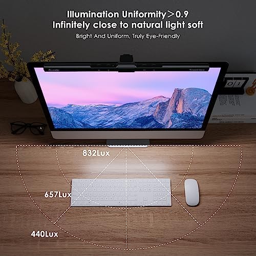 Quntis Computer Monitor Lamp, Screen Lamp Monitor Light Bar with Auto-Dimming &Adjustment, e-Reading LED Task Lamp for Eye Caring, Space Saving Home Office Desk Lamp with No Screen Glare, Touch Control