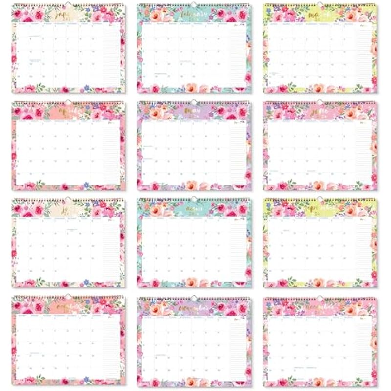 S&O Watercolor Floral Wall Calendar from January 2024-June 2025 – Tear-Off Monthly Calendar – 18 Month Academic Wall Calendar – Hanging Calendar to Track for Anniversaries & Appointments – 13.5″x10.5”in