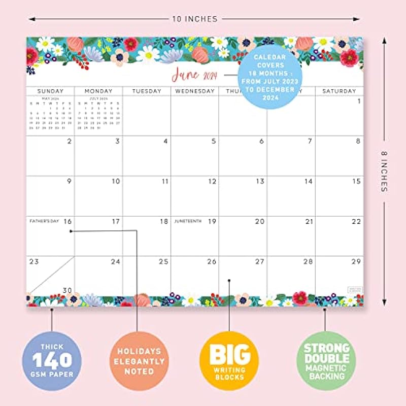 S&O Floral 2024 Magnetic Fridge Calendar Runs from Now to December 2024 – Tear-Off Refrigerator Calendar to Track Events & Appointments – Magnetic Calendar for Fridge for Easy Planning – 8″x10″ in.