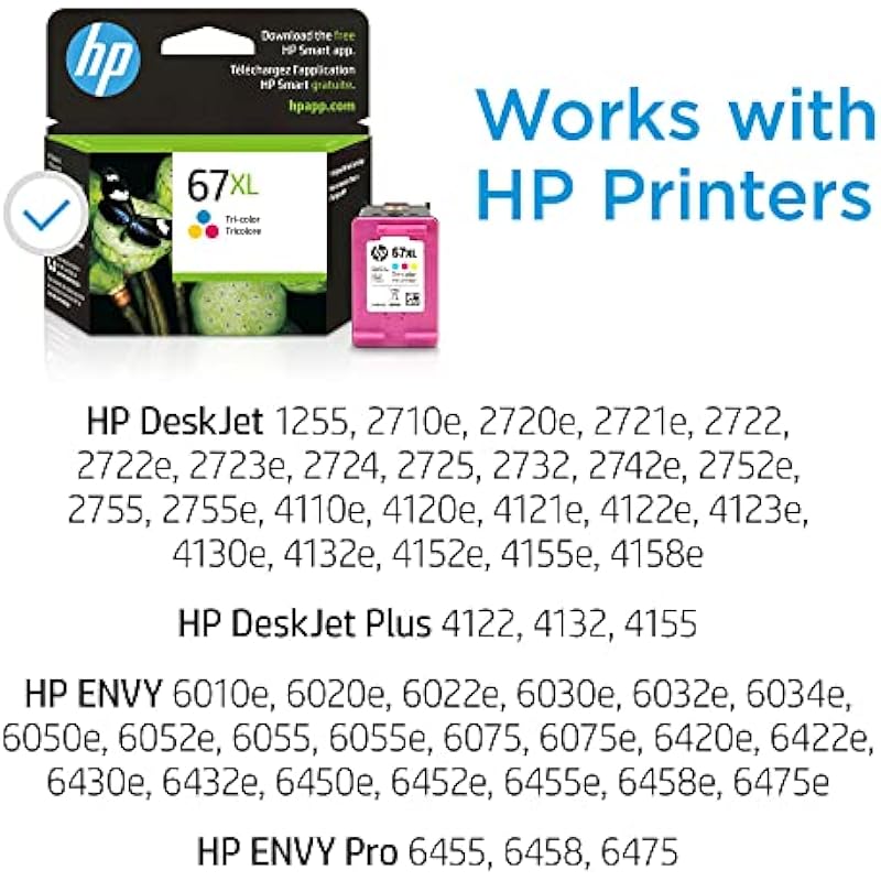 HP Original 67XL Tri-Color High-Yield Ink Cartridge | Works with HP DeskJet 1255, 2700, 4100 Series, HP Envy 6000, 6400 Series | Eligible for Instant Ink | 3YM58AN