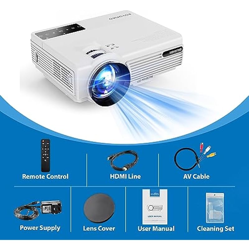 Projector Mini 1080p 4K Supported Full HD 10000 lumens Max 300″ Screen Keystone 25% Zoom Compatible with Phone/iOS/Android/HDMI/TV Stick/USB/AV/TF