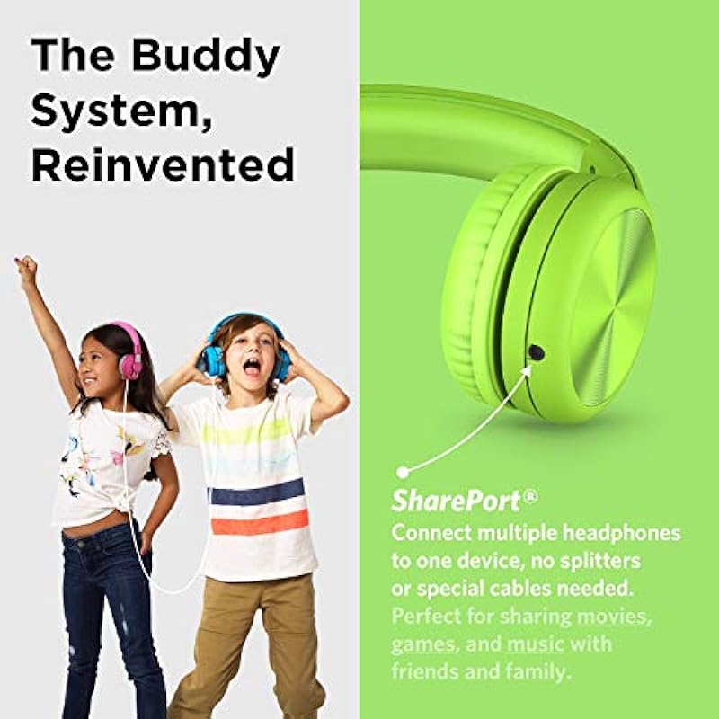 LilGadgets Connect+ Pro Wired Kids Headphones – Designed with Kids’ Comfort in Mind, Child-Friendly Foldable Over-Ear Headset with in-line Microphone, Perfect for Toddlers in School, Green