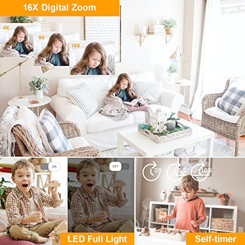 Digital Camera 4K 50MP with 32GB SD Card 2.88″ IPS LCD Screen Auto Focus 16x Digital 9 Special Shooting Modes Zoom Beginner Portable Mini Camera 0.23LB Gifts for Teens (White, Batteries X1)