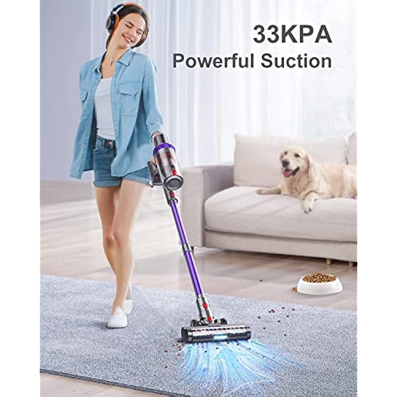 WLUPEL Cordless Vacuum Cleaner,450W/33KP Powerful Stick Vacuum with LED Touch Screen,Cordless Stick Vacuum has 3 Adjustable Suction Modes for Hard Floor/Carpet/Pet Hair(KB-H015)