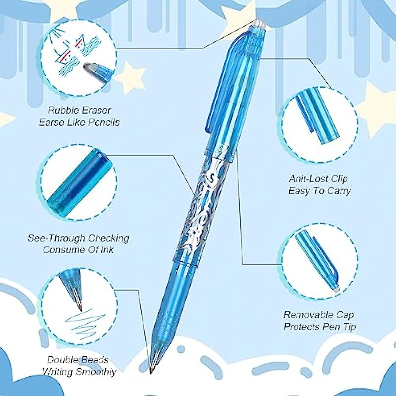 Frixion Erasable Pens Quick Dry Energel Liquid Ink Gel Pen 0.5mm 12pcs Ballpoint Pens with Refill and Eraser Rollerball Efface Pens Stationery for Kids Students Adults School Office Supplies Gifts
