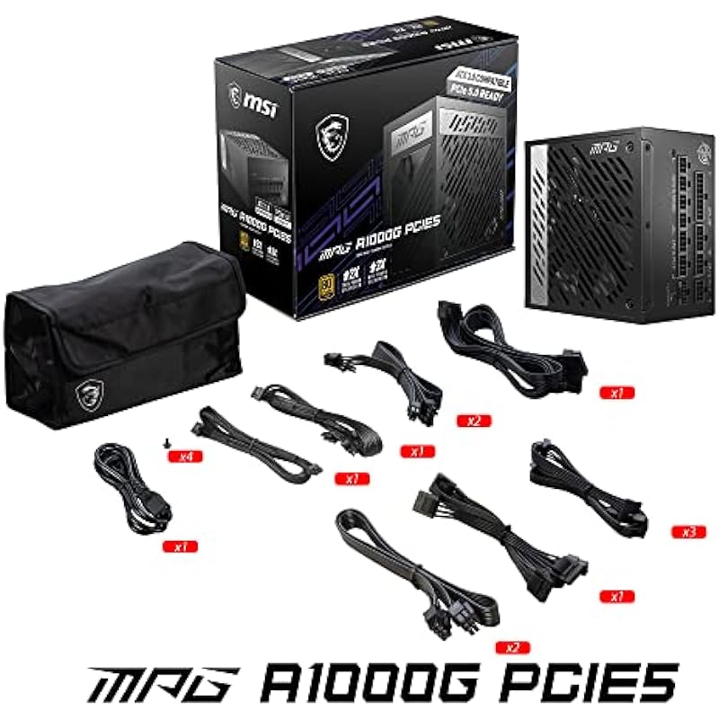 MSI – MPG A1000G PCIE 5.0, 80+ Gold Full Modular Gaming PSU, 12VHPWR Cable, 4080 4090 ATX 3.0 Compatible, 1000W Power Supply – 100% Japanese 105°C Capacitors – Compact Size – ATX PSU