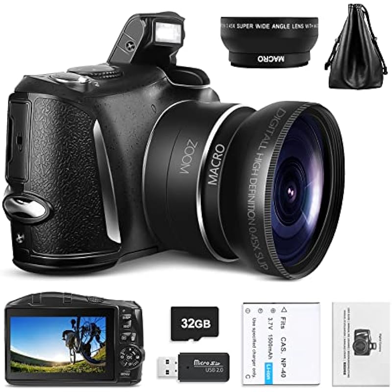 Mo Digital Camera 4K 48MP Vlogging Camera, Camera for Photography,32GB SD Card，16x Digital Zoom, 3.0 inch Screen,Compact Camera for Beginners,LK