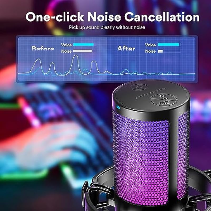 MAONO USB Gaming Microphone for PC, Noise Cancellation Condenser Mic with RGB Lights, Mute, Gain for Streaming, Recording, Podcast, Chat, Twitch, YouTube, Discord, Computer, PS5, PS4, DGM20 Black