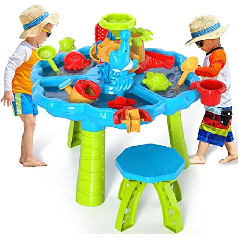 Bennol Kids Sand Water Table Toys for Toddlers, 3 in 1 Sand and Water Table Beach Toy for Kids Boys Girls, Kids Table Activity Sensory Play Table Sand Water Toy for Outdoor for Toddlers Age 3-5