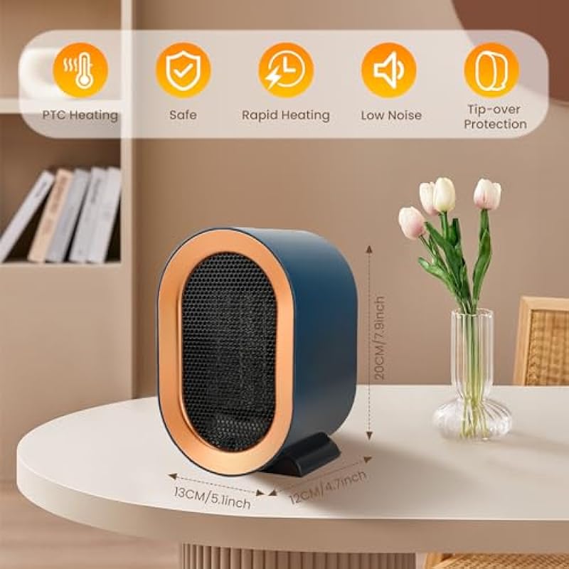 Space Heater for Indoor Use, AngKng 1200W Portable Heaters for office, Small Electric Heater Under Desk Quiet, Mini Space Heater for Bedroom, Fast Heating for Room with Overheat, Tip-Over Protection