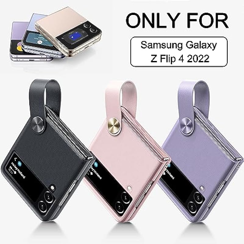 Miimall Compatible Samsung Z Flip 4 Case|Kickstand PU Leather Anti-Scratch Full-Body Protective Case for Samsung Galaxy Z Flip 4(Black)