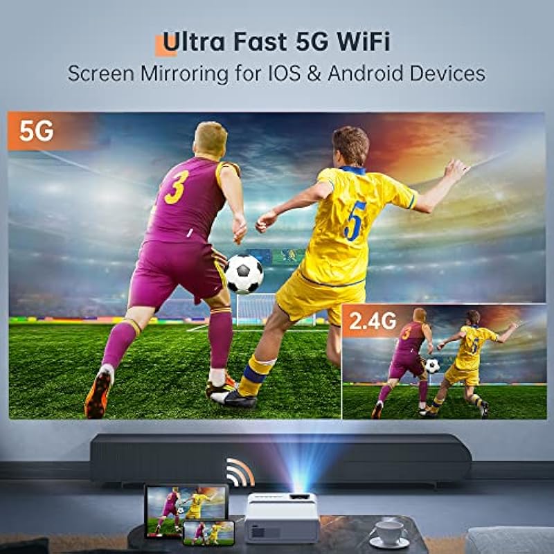 Mini Projector with 5G WiFi and Bluetooth W/Tripod & Bag, ALVAR 9000 Lumens Portable Outdoor Movie Projector 240″ Display & 1080P Supported, Compatible with TV Stick/HDMI/VGA/USB/iOS & Android