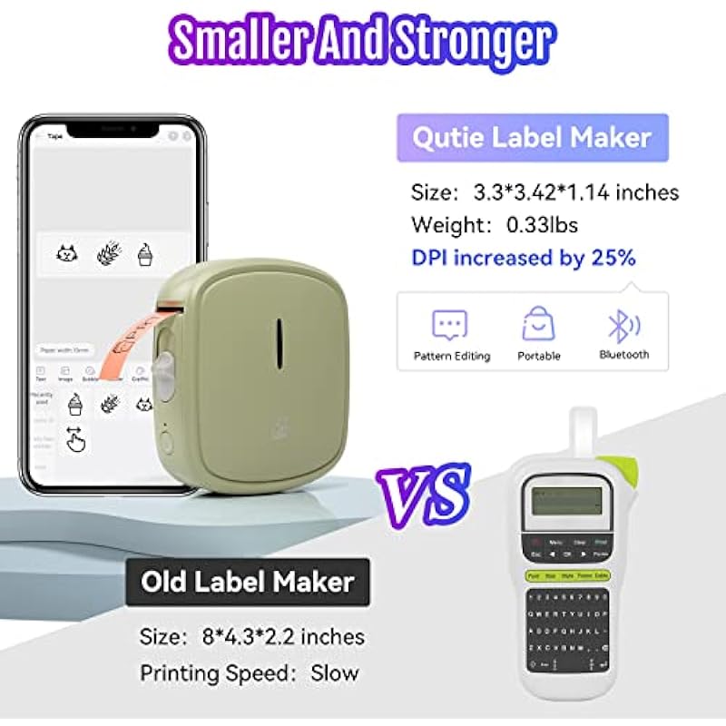 Qutie Label Maker Machine,Customizable Portable Bluetooth Sticker Printer with Tape,Handheld Mobile Labeler for Home Kitchen Organization,Compatible with iOS/Android,Rechargeable (Green)