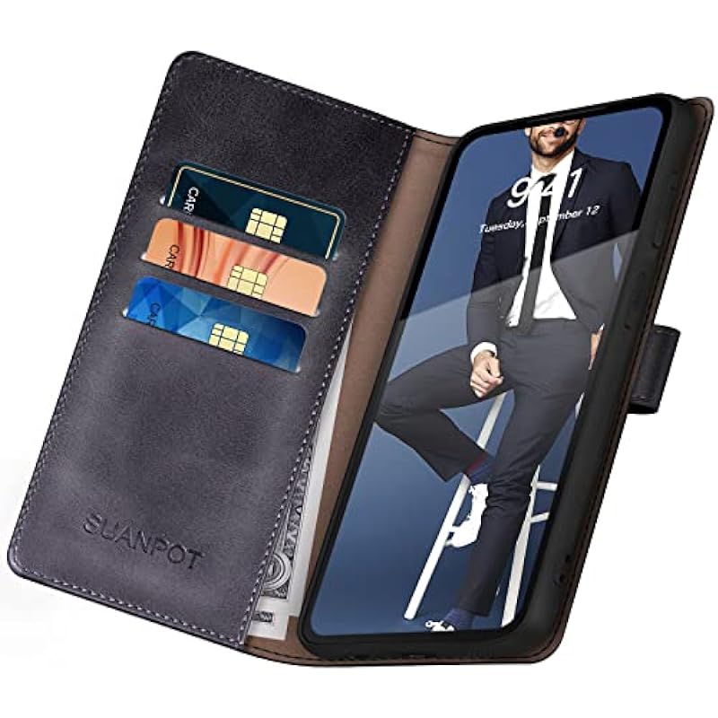 SUANPOT for Samsung Galaxy S22 Leather Wallet case with RFID Credit Card Holder Flip Folio Book Magnetic PU Phone case Cover for Man Women for Samsung S22 case Wallet Black