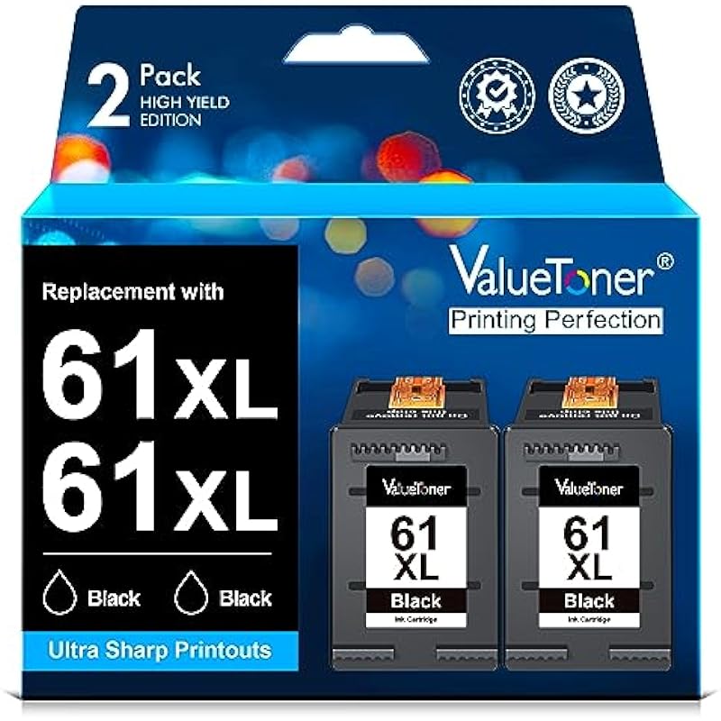Valuetoner Remanufactured Ink Cartridges Replacement for HP 61XL 61 XL to use with Envy 4500 Deskjet 1000 1056 1510 1512 1010 1055 OfficeJet 4630 Printer (2 Black)