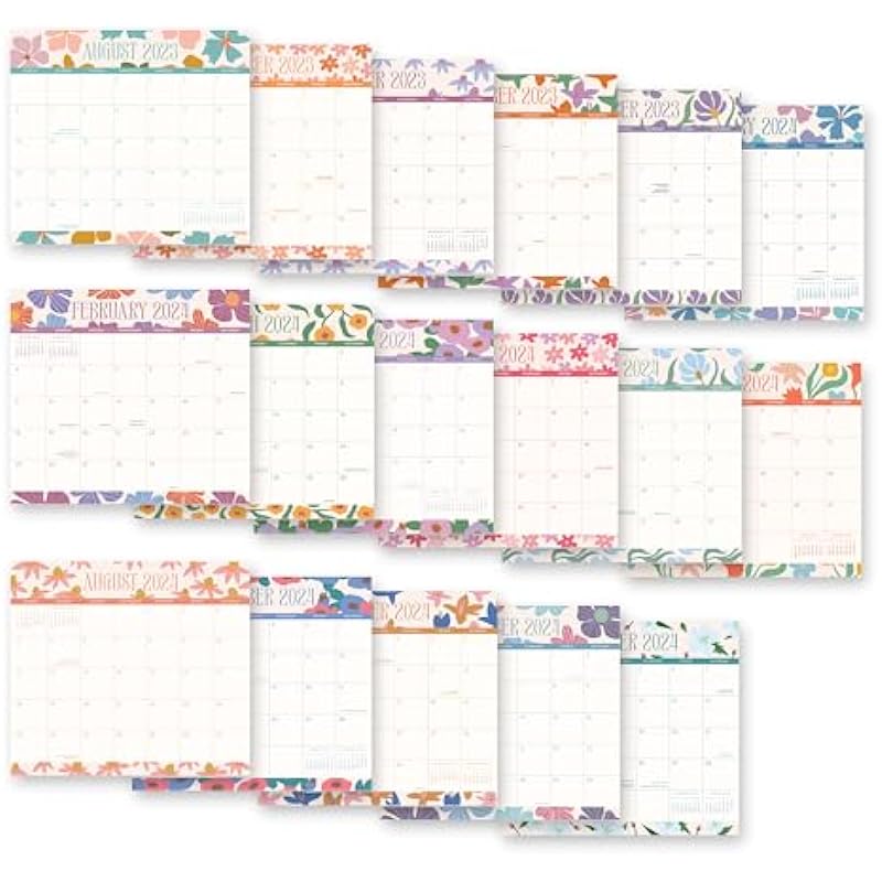 Orange Circle Studio | 2023-2024 Modern Floral Magnetic Monthly Pad Calendar – 17-Month Planner with Magnetic Tab – for Fridge, File Cabinet, or Desktop – (Flower Calendar)